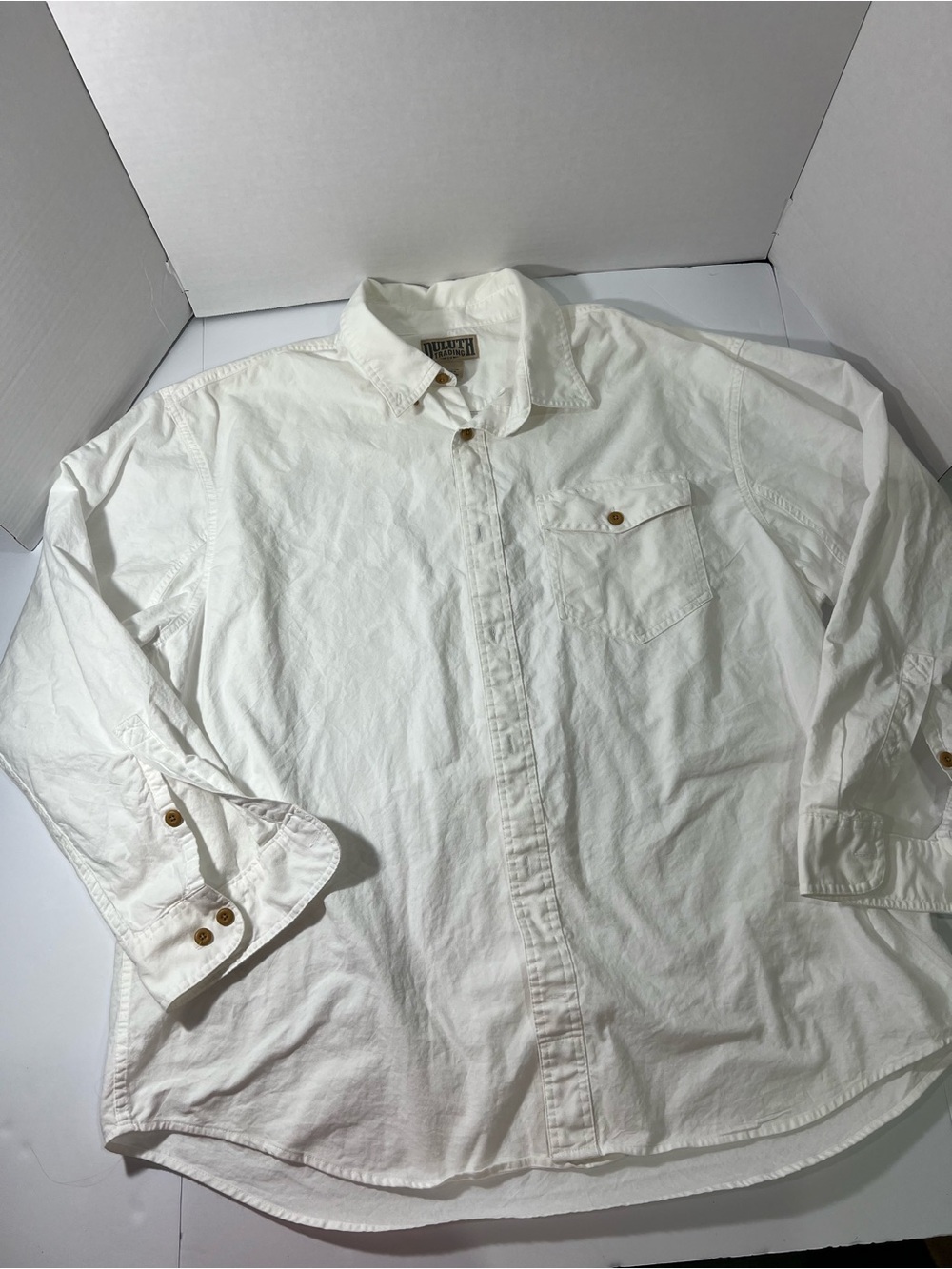White Men's Button-Down Long-Sleeve Shirt Duluth Trading Co XXL